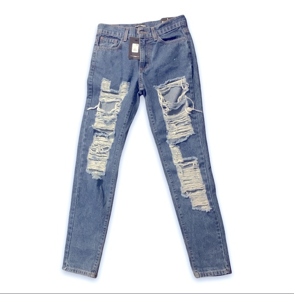 Size 1 Fashion Nova Don’t kill my vibe distressed boyfriend jeans - Picture 2 of 6